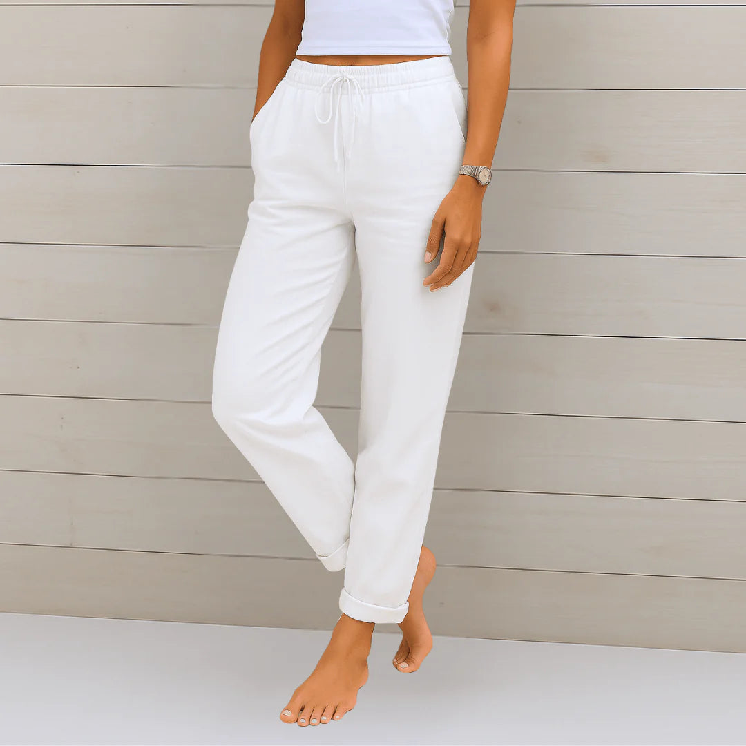Mathilde | Beige katoen-linnen broek