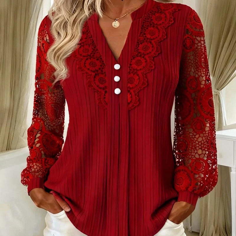 Nadia | Geplooide blouse met kanten mouwen