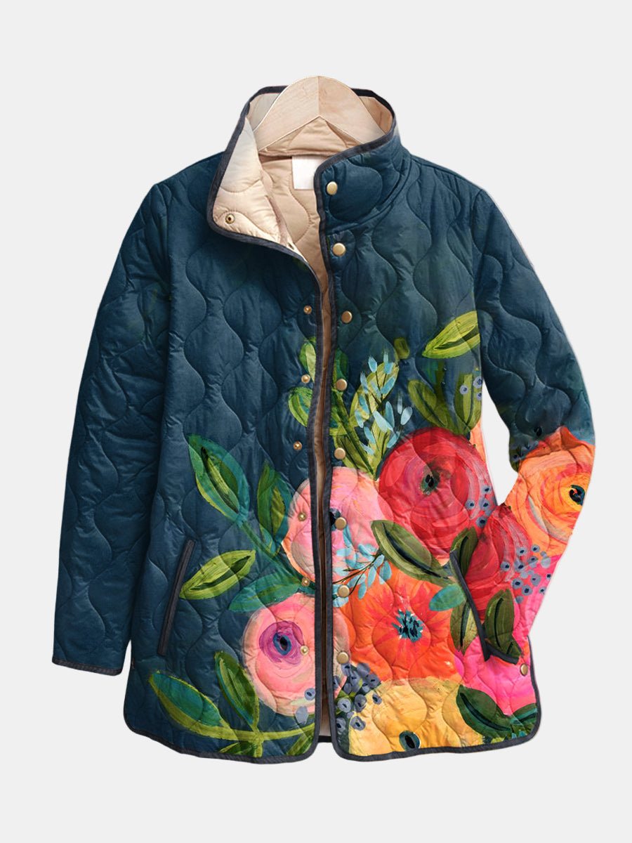 Camille | Gequilte Jas met Geschilderde Bloemen