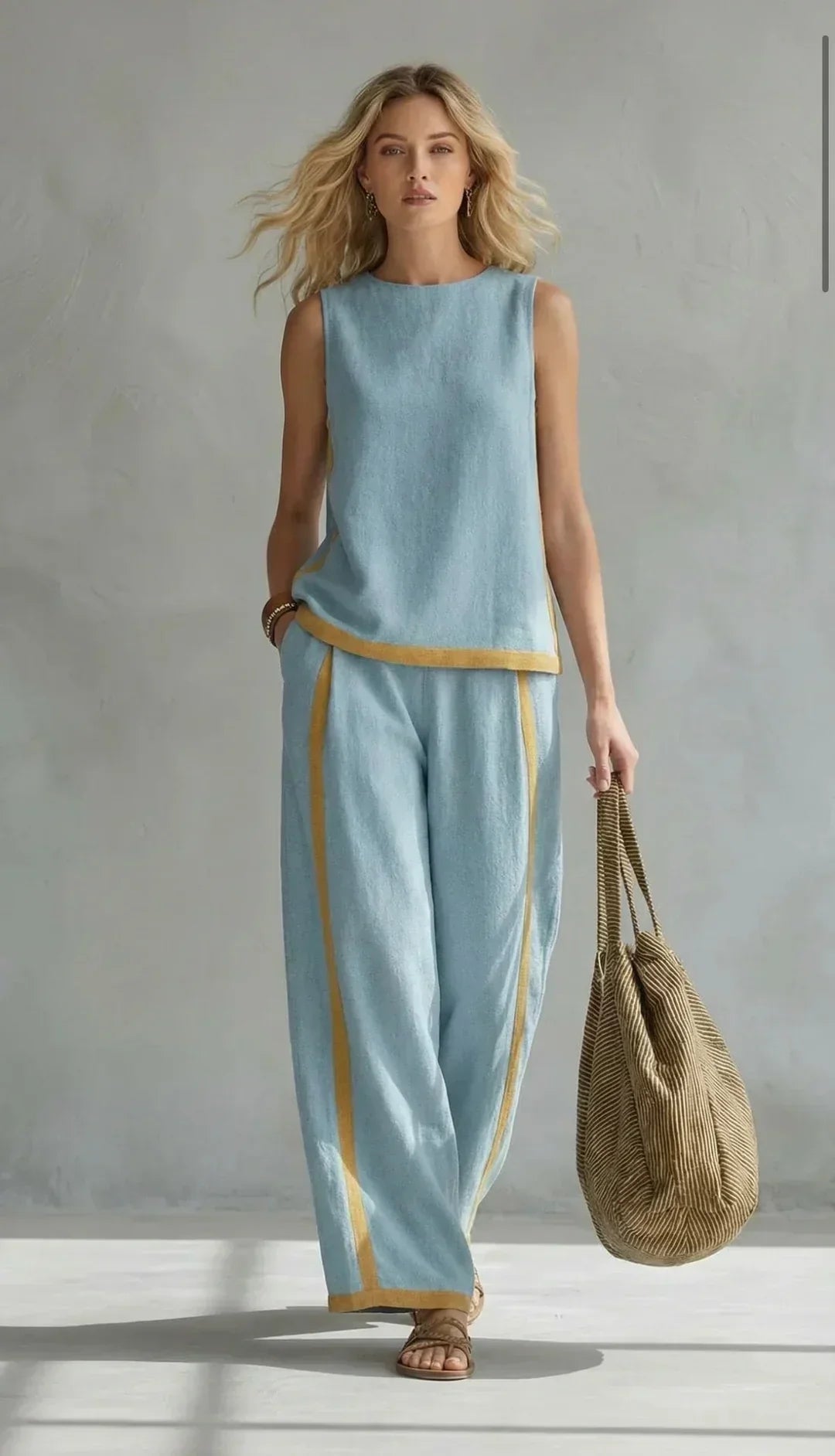 Marguerite™ | Set van gilet en broek in chique-casual stijl met bicolore afwerkingen
