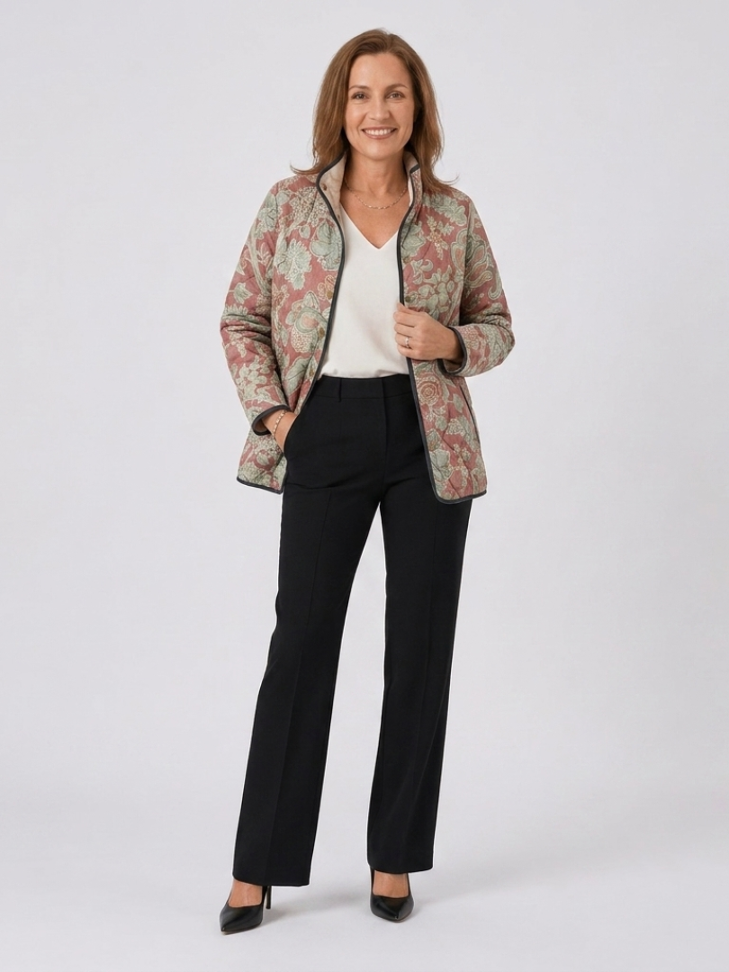 Pauline | Gewatteerde Damas Jas Terracotta
