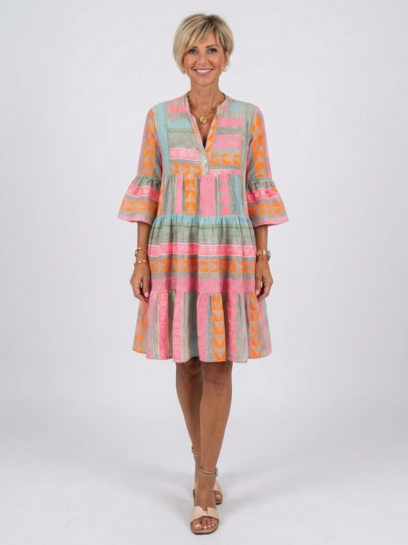 Maelle | Jurk met V-hals en geometrische print, knielengte