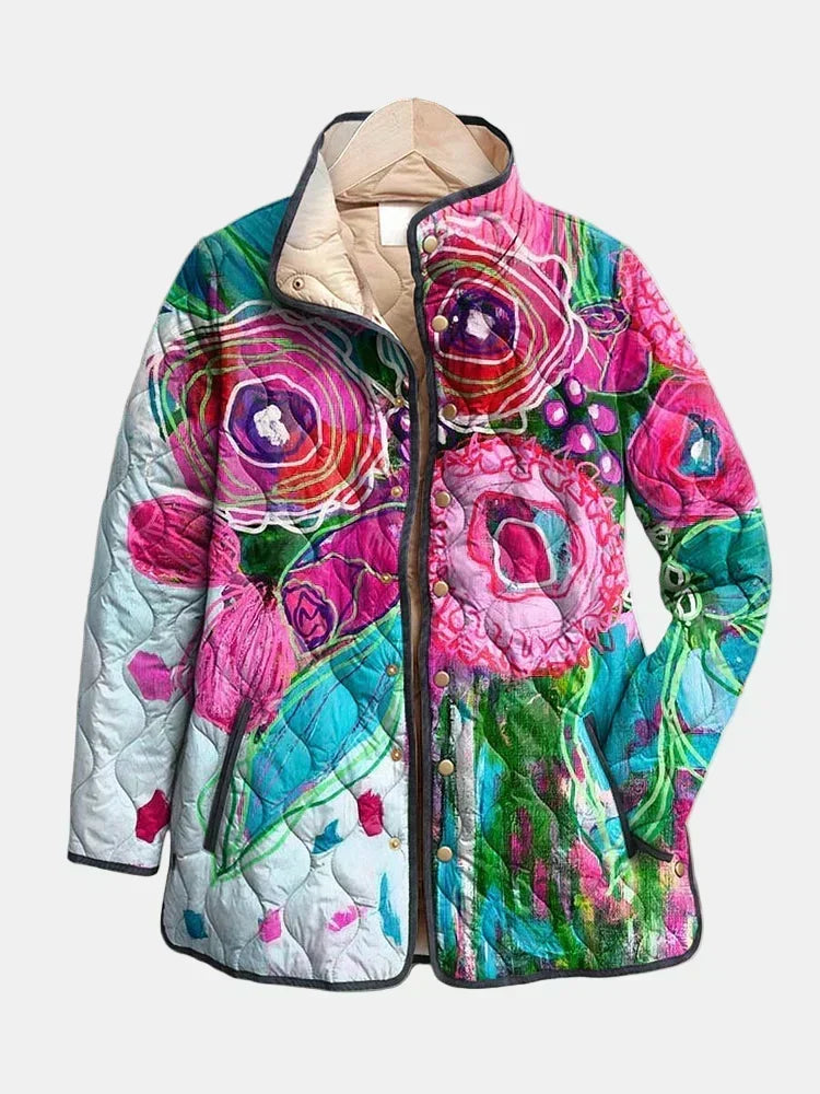 Lucie | Gewatteerde Jas Aquarelle Bloemen