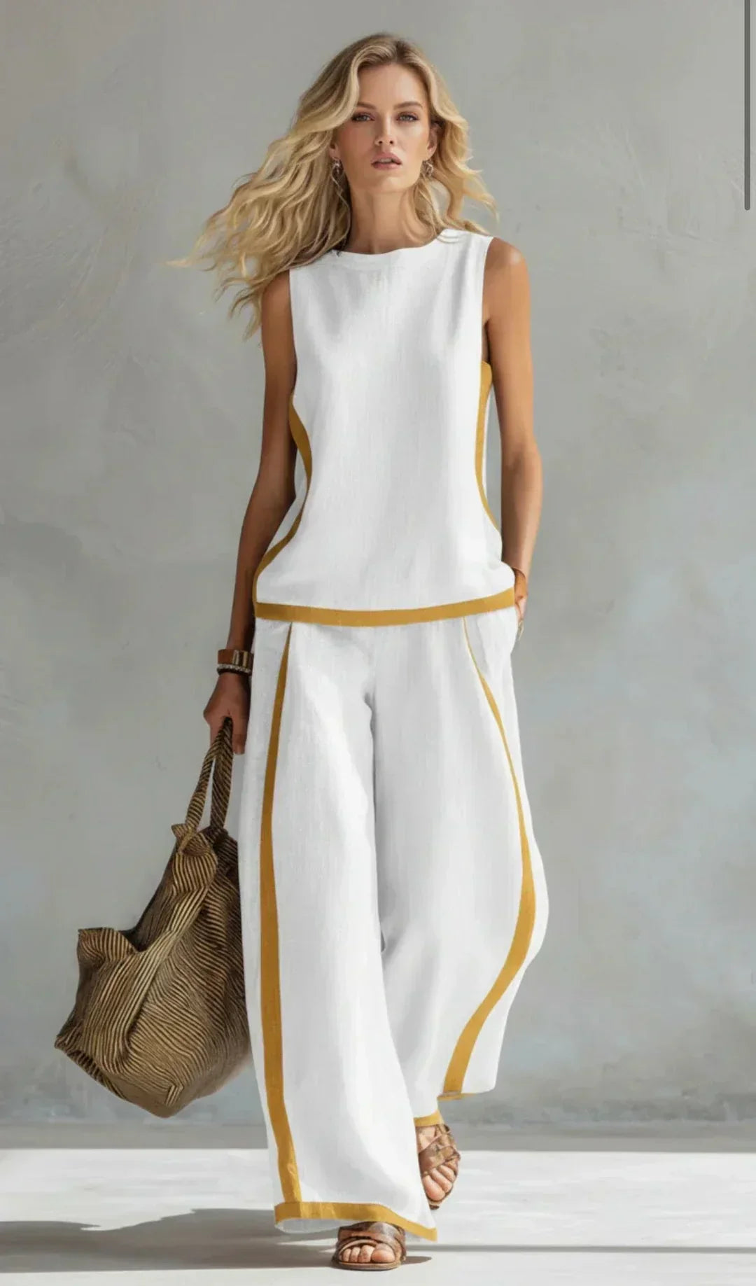 Marguerite™ | Set van gilet en broek in chique-casual stijl met bicolore afwerkingen