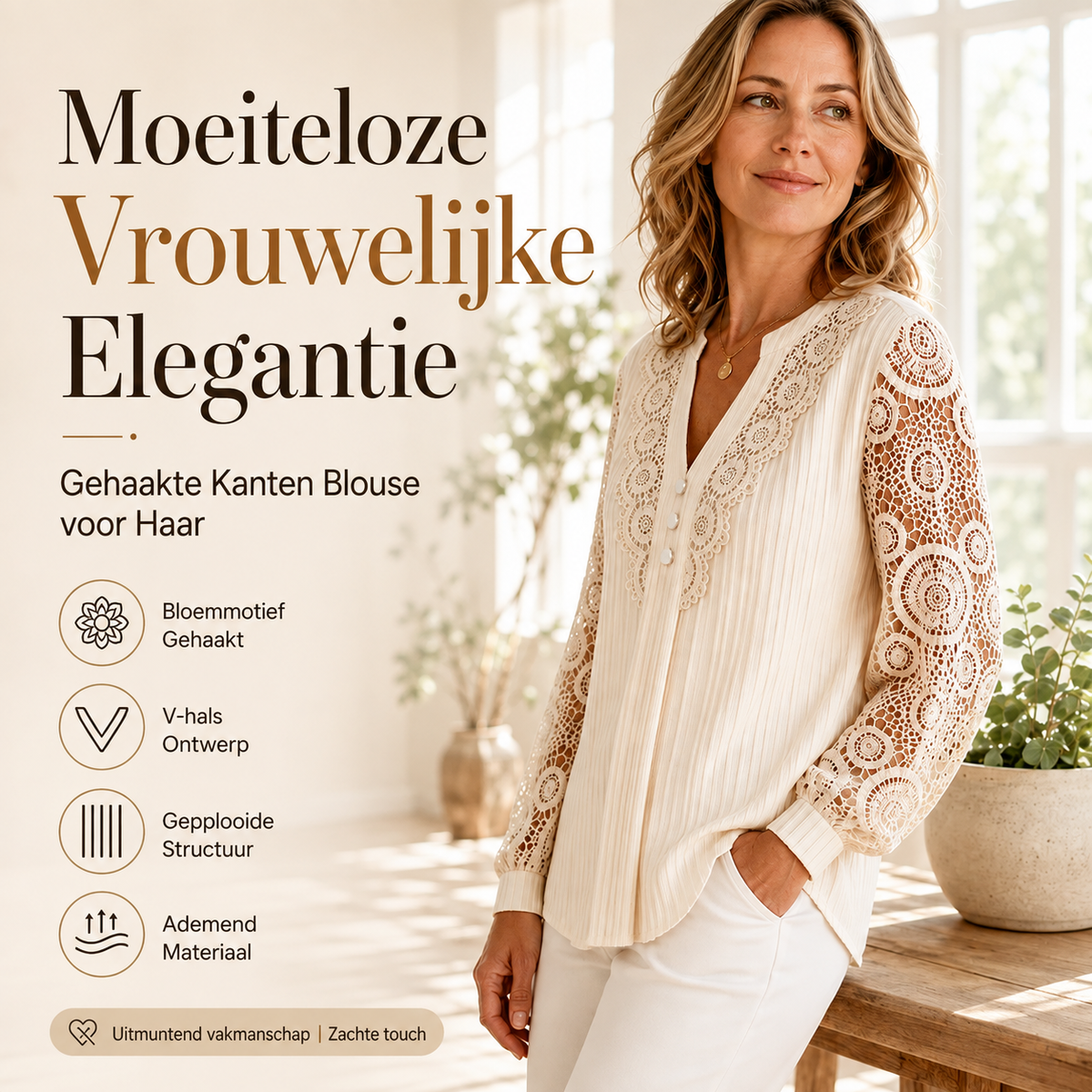 Nadia | Geplooide blouse met kanten mouwen