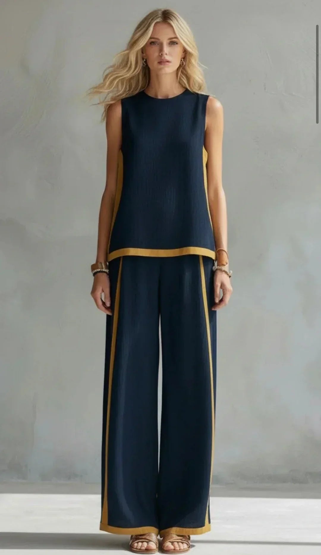 Marguerite™ | Set van gilet en broek in chique-casual stijl met bicolore afwerkingen