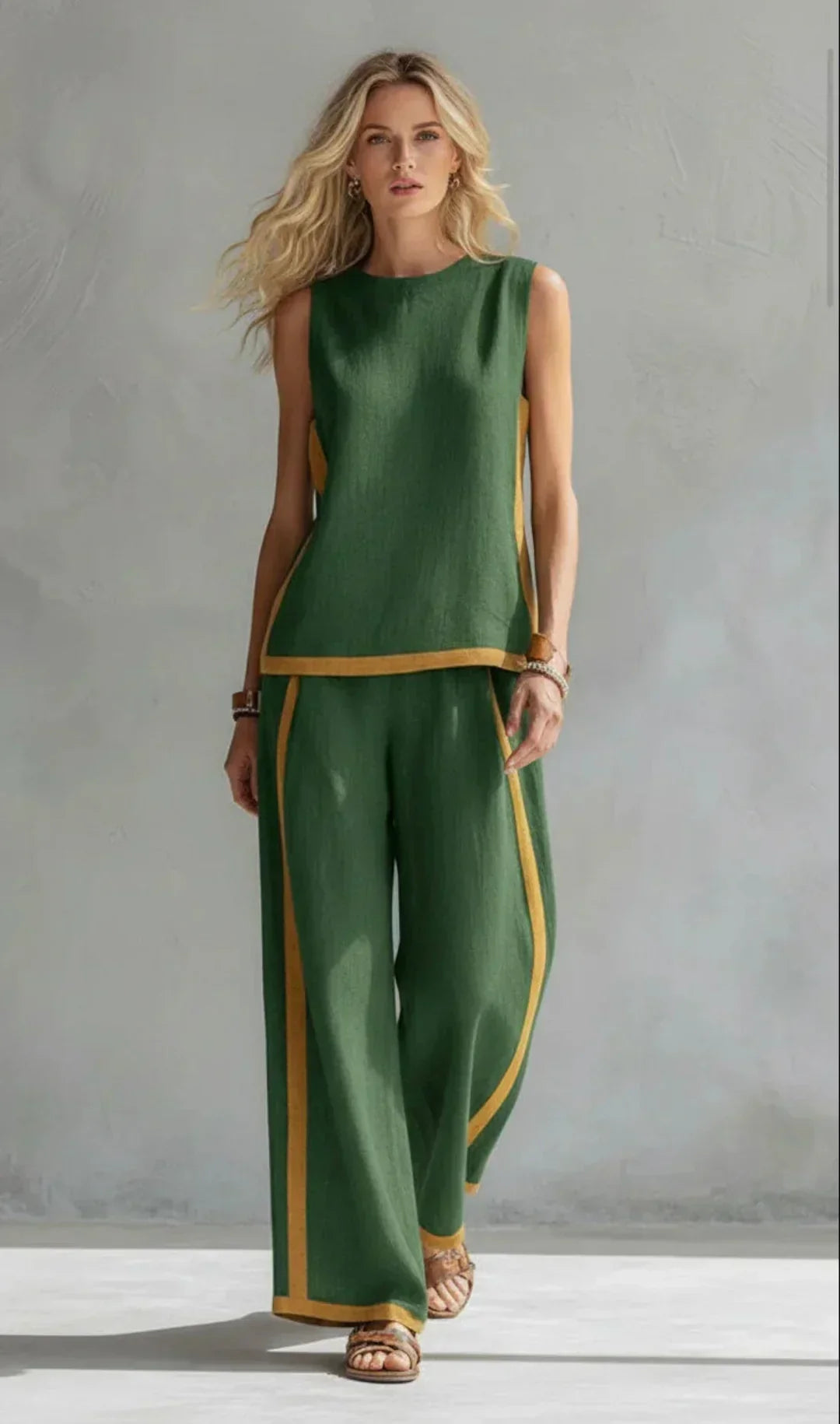 Marguerite™ | Set van gilet en broek in chique-casual stijl met bicolore afwerkingen