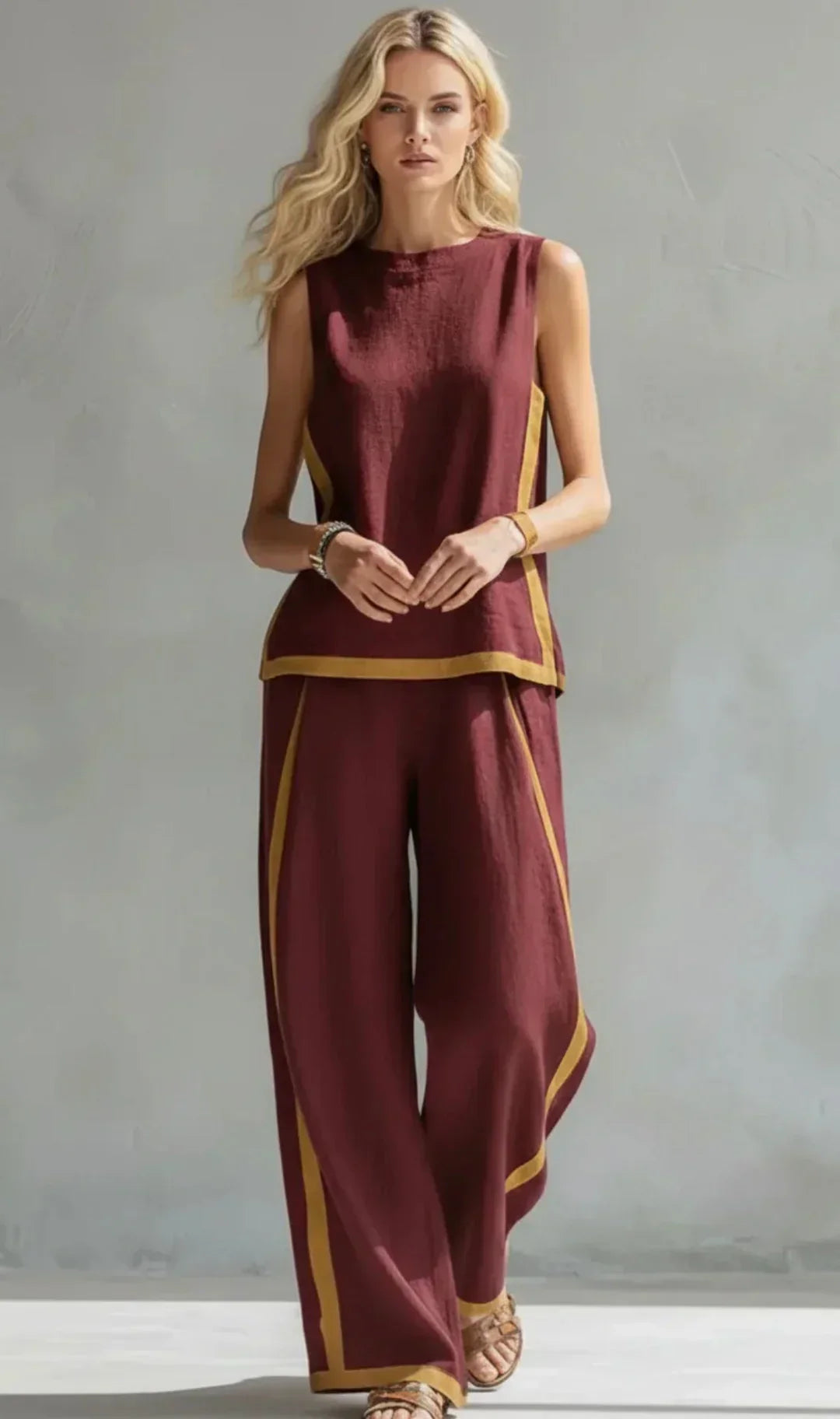 Marguerite™ | Set van gilet en broek in chique-casual stijl met bicolore afwerkingen