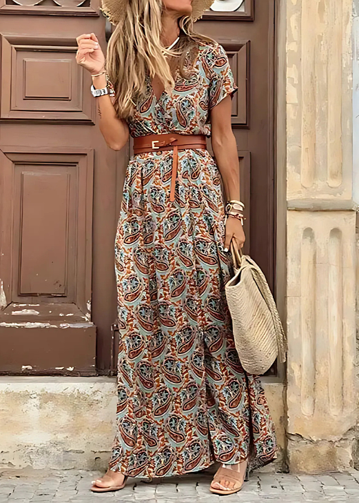 Joselin™ – Lange bohemien jurk met luchtige stof en riem