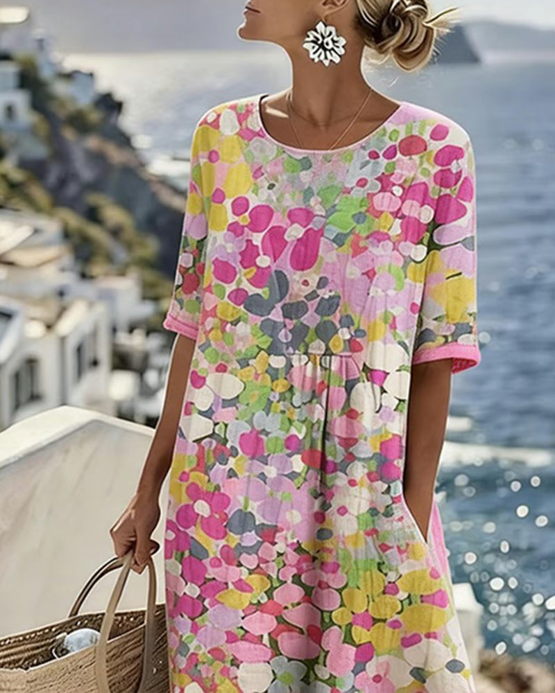 Ilse | Lichte, losse midi-jurk met bloemenprint