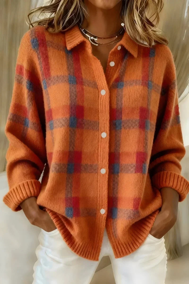 Megan™ | Geruite Knopen-Knit Cardigan