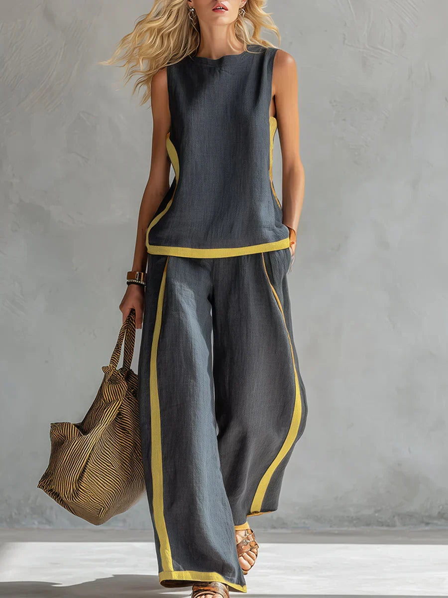 Marguerite™ | Set van gilet en broek in chique-casual stijl met bicolore afwerkingen