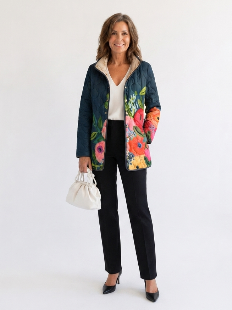 Camille | Gequilte Jas met Geschilderde Bloemen