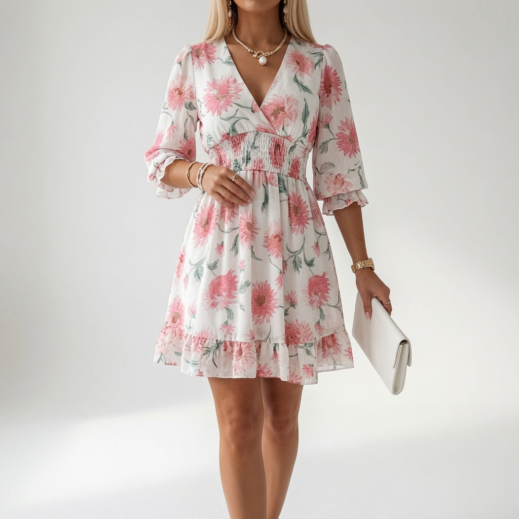 Madelief | Blauwe jurk met print