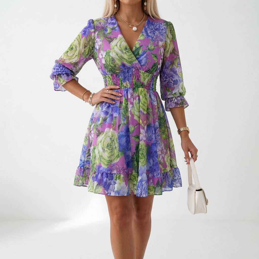Madelief | Blauwe jurk met print