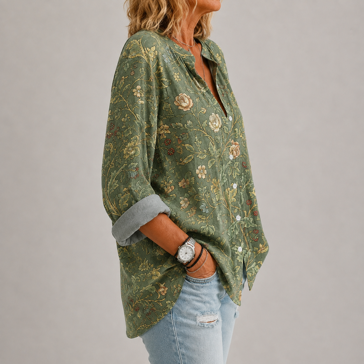 Phileine | Groene blouse met bloemenprint