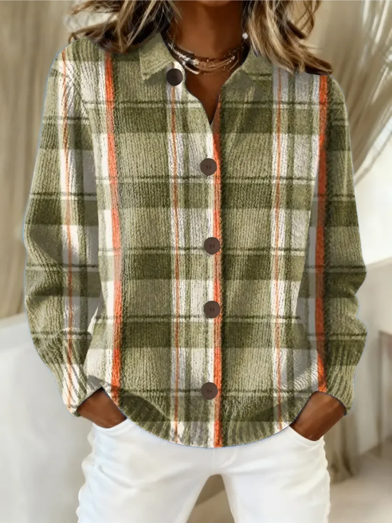 Hazel | Olijf Groen Geruite Knopen Cardigan