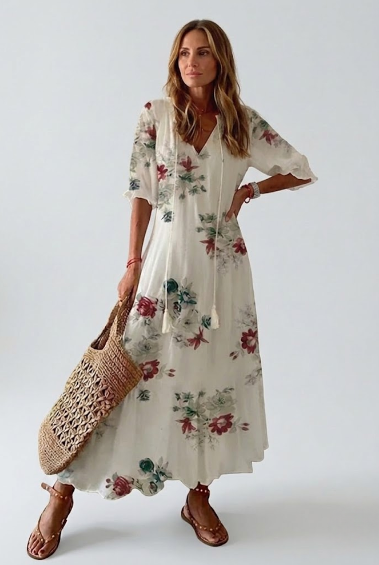 Élodie™ — Elegante fluwelen maxi jurk met bloemenprint
