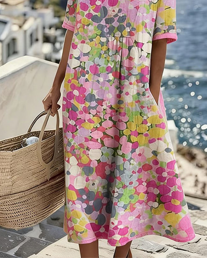 Ilse | Lichte, losse midi-jurk met bloemenprint