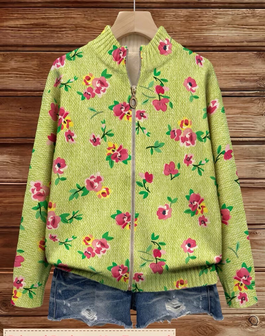 Constance™ | Roze Bloemen Lime Rits Cardigan