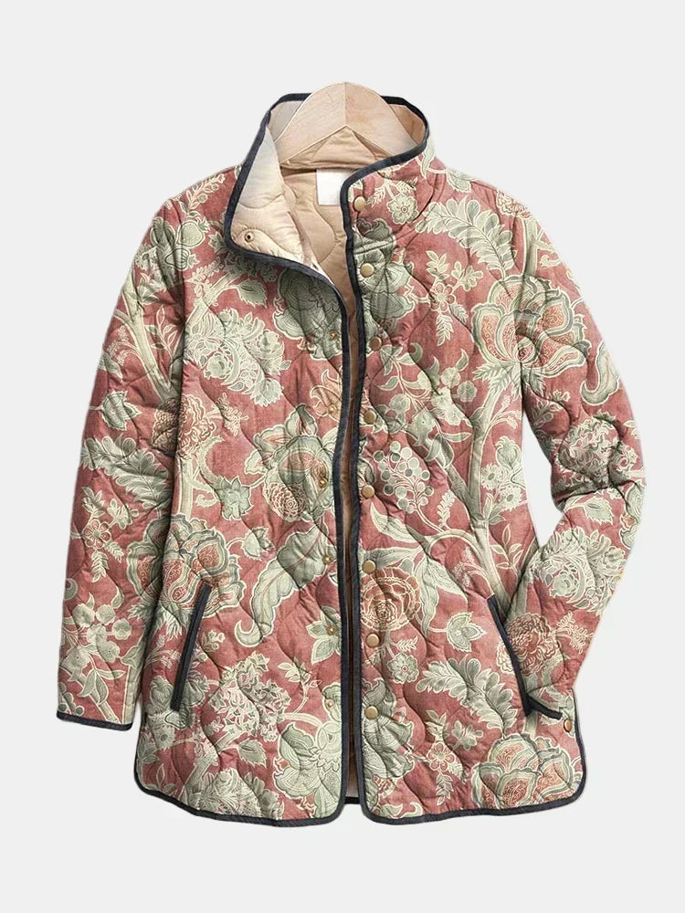 Pauline | Gewatteerde Damas Jas Terracotta