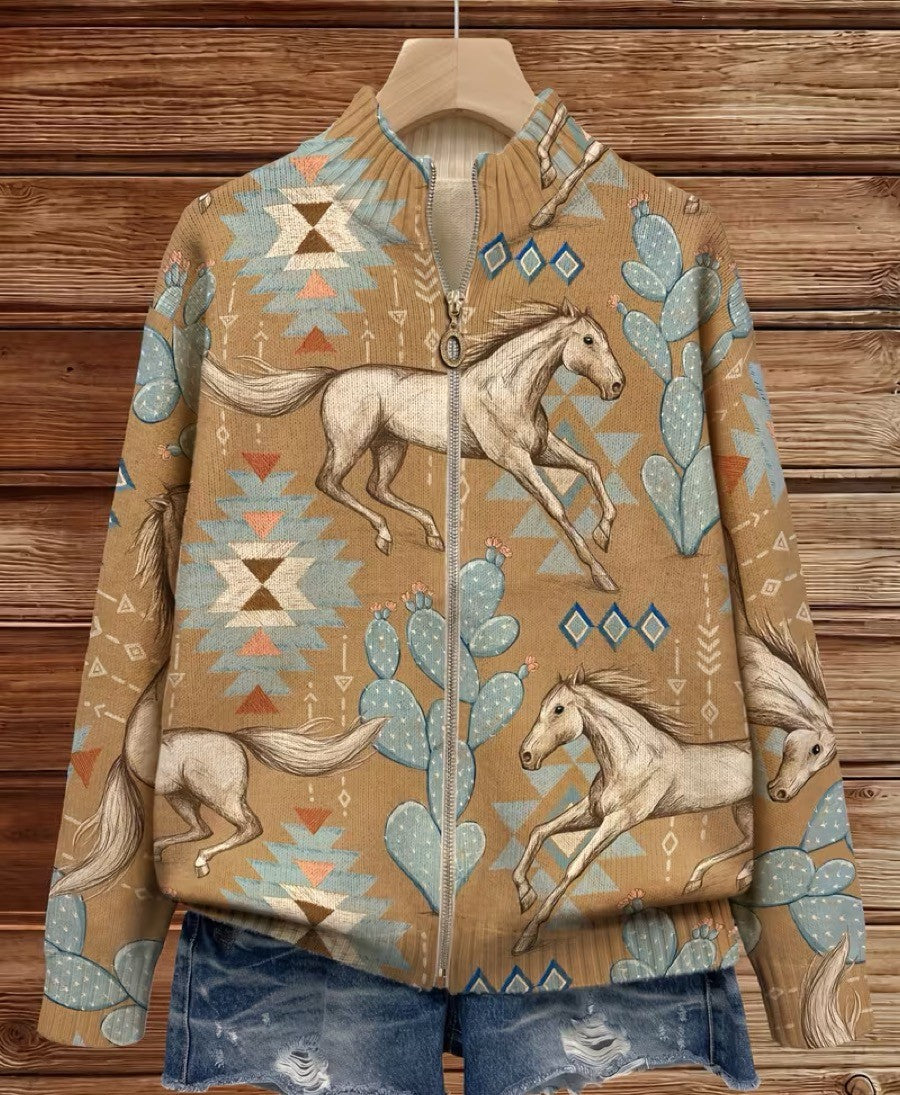 Perpetua™ | Woestijnpaard en Cactus Zip Cardigan
