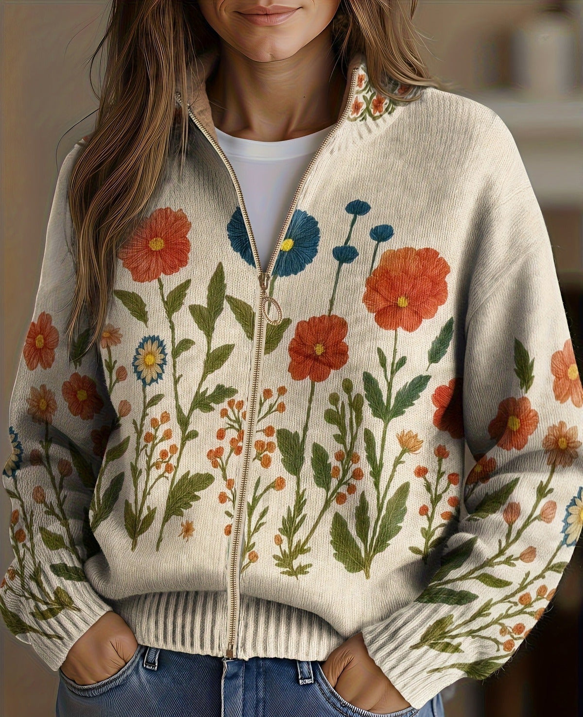 Wrenna™ | Wildebloemenweide Zip Cardigan